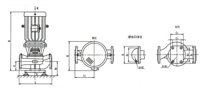 ISGB型便拆立式管道离心泵安装尺寸图